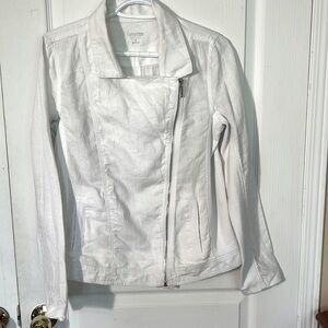 CALVIN KLIEN PERFORMANCE QUICK DRY LINEN ZIP-JACKET IN WHITE SIZE SMALL